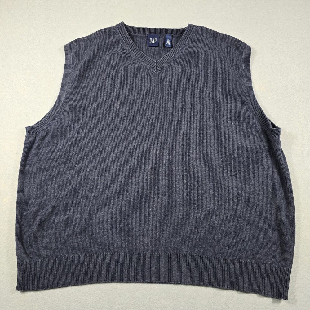 Vintage Gap Men's Vest Knit Sweater V-Neck XL Navy Blue Linen and Cotton  Blend